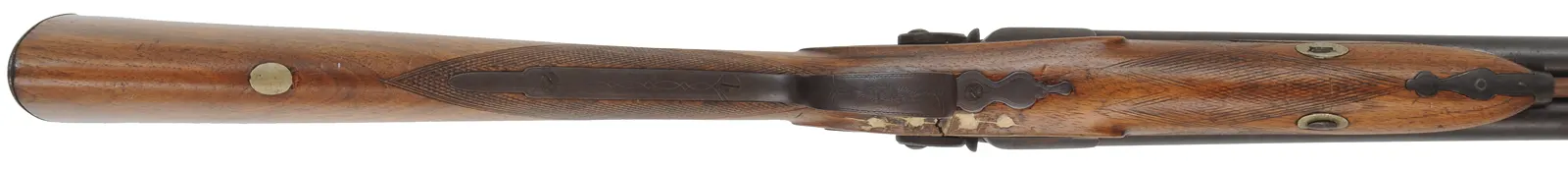 Relic ~ Antique Shotgun,
11 gauge, 29" barrels, 
walnut, iron, percussion, 
cracks, decorator use