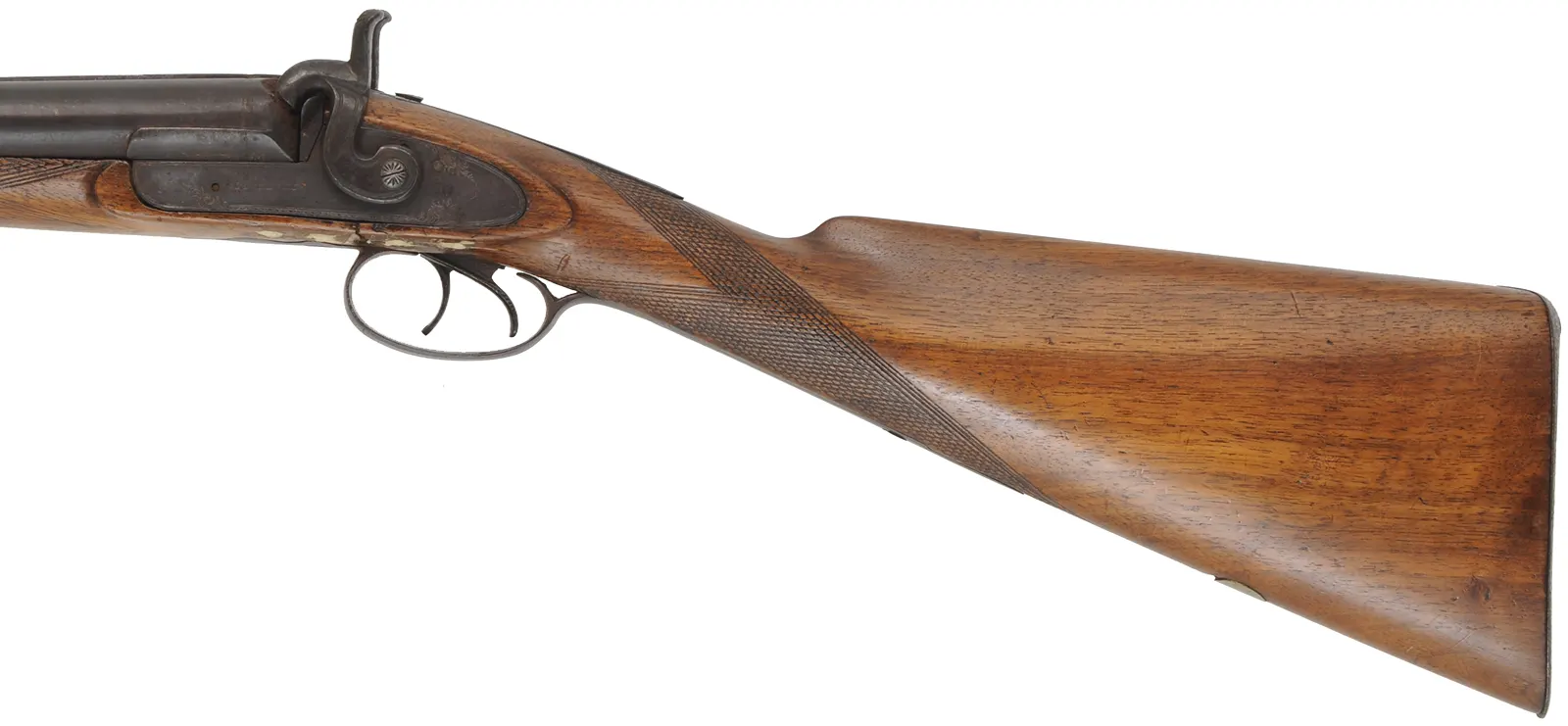 Relic ~ Antique Shotgun,
11 gauge, 29" barrels, 
walnut, iron, percussion, 
cracks, decorator use