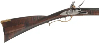 Virginia Valley Longrifle,
.50 caliber,  39-3/4" swamped barrel, 
round faced flintlock, curly maple, brass,
needs final polishing 