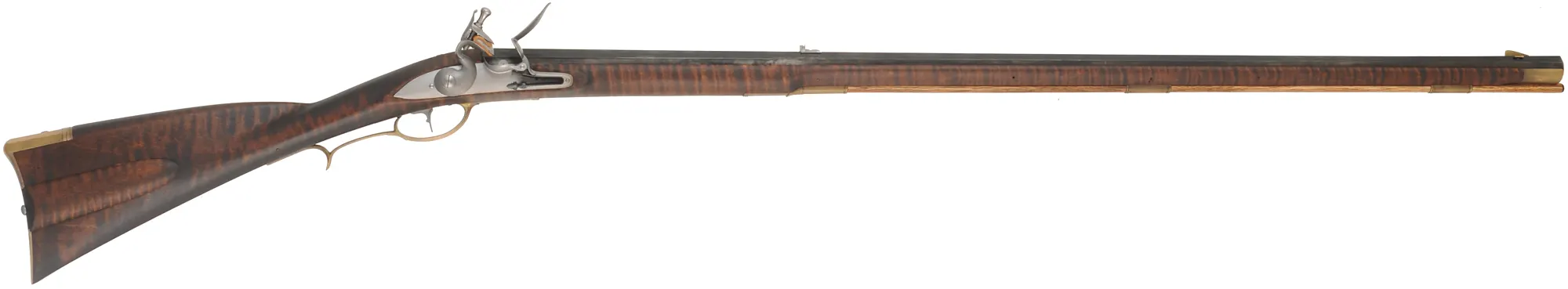 Virginia Valley Longrifle,
.50 caliber,  39-3/4" swamped barrel, 
round faced flintlock, curly maple, brass,
needs final polishing 