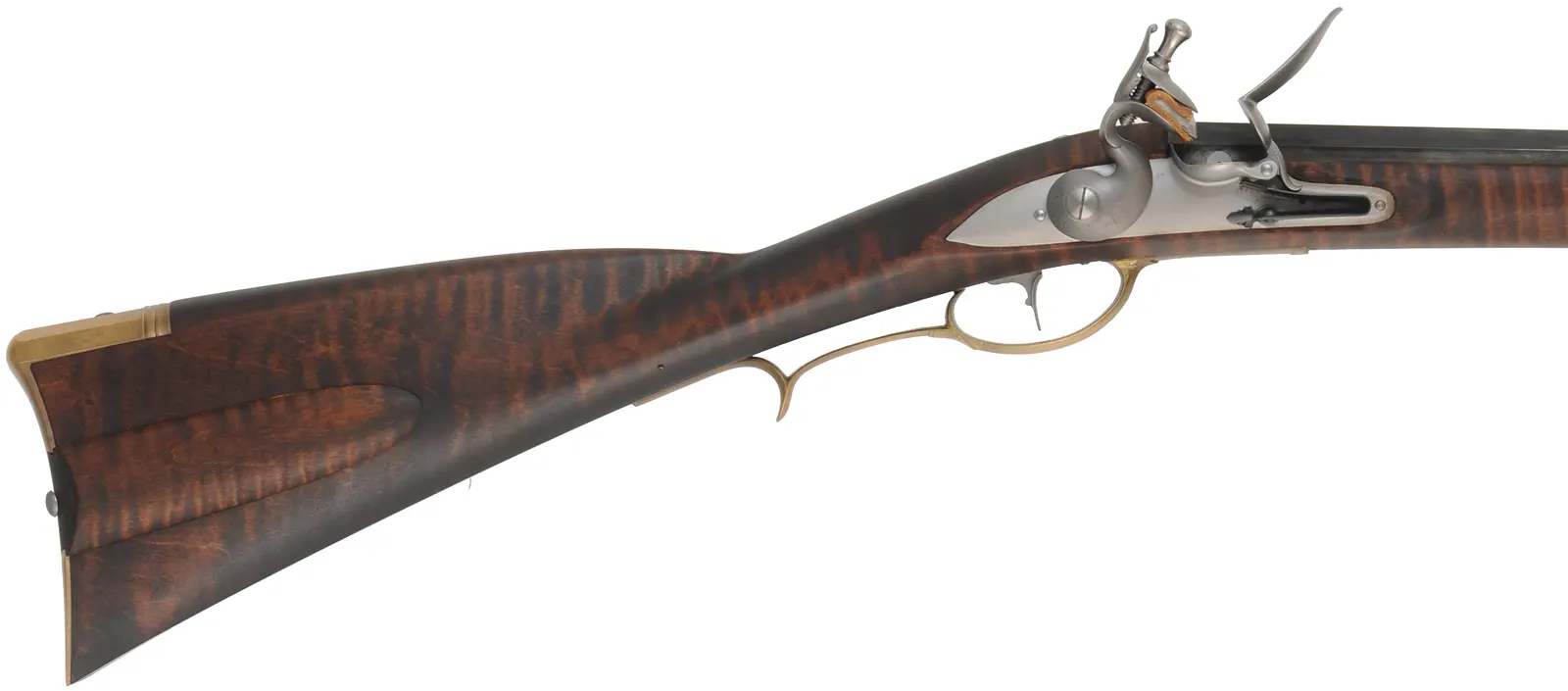 Virginia Valley Longrifle,
.50 caliber,  39-3/4" swamped barrel, 
round faced flintlock, curly maple, brass,
needs final polishing 