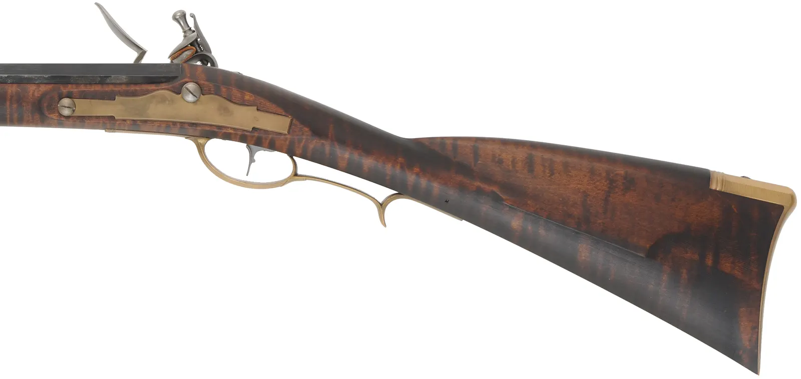 Virginia Valley Longrifle,
.50 caliber,  39-3/4" swamped barrel, 
round faced flintlock, curly maple, brass,
needs final polishing 