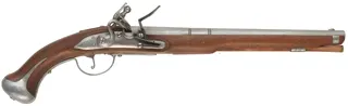 Holster Pistol,
.62 caliber smoothbore, 14-1/4" octagon-to-round barrel,
walnut, bright iron with a light patina, used 