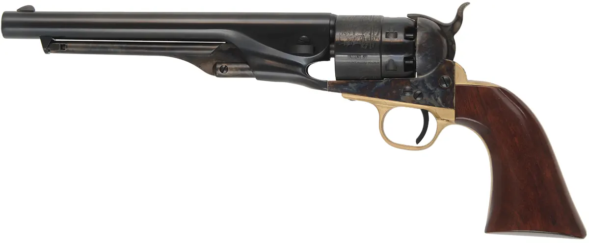 1860 Colt Army Revolver,
.44 caliber, 8" barrel, 
percussion, steel frame, walnut,
as-new, with box, by A. Uberti & Co.