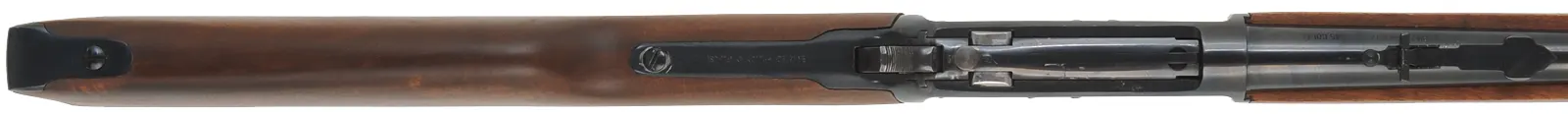 Winchester Model 1892 Rifle,
caliber .45 Colt, 20" barrel,
two rings in bore, blued, hardwood stained as walnut,
sold as-is, by Rossi