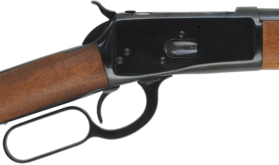 Winchester Model 1892 Rifle,
caliber .45 Colt, 20" barrel,
two rings in bore, blued, hardwood stained as walnut,
sold as-is, by Rossi