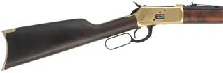 Model 92 Puma Rifle,
caliber .45 Colt, 24" barrel,
brass frame and furniture, blued, 
hardwood stained as walnut,
used, by Rossi