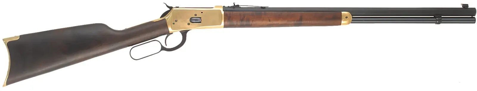 Model 92 Puma Rifle,
caliber .45 Colt, 24" barrel,
brass frame and furniture, blued, 
hardwood stained as walnut,
used, by Rossi