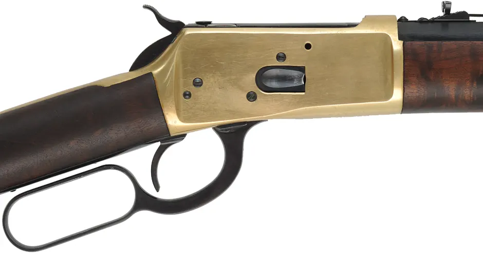Model 92 Puma Rifle,
caliber .45 Colt, 24" barrel,
brass frame and furniture, blued, 
hardwood stained as walnut,
used, by Rossi