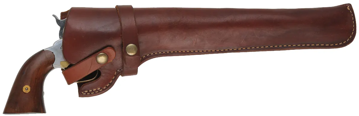 1858 Remington Bison Revolver
.44 caliber, 12" barrel,
percussion, stainless steel frame, 
target sights, holster, used, by Pietta.
