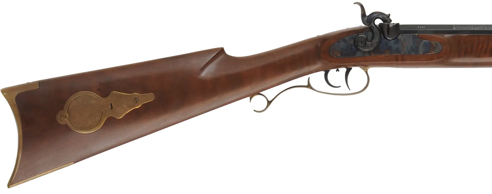 Thompson Center Seneca Rifle,
.36 caliber, 27" barrel,
percussion, walnut, brass, 
fiberglas ramrod, dismounted T/C peep sight, used