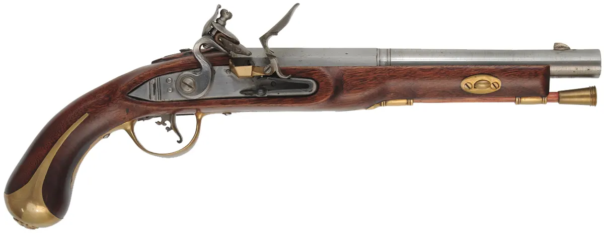 Kentucky Pistol
.62 caliber smoothbore, 10" octagon-to-round barrel,
brass trim, walnut stock, M&G lock, used