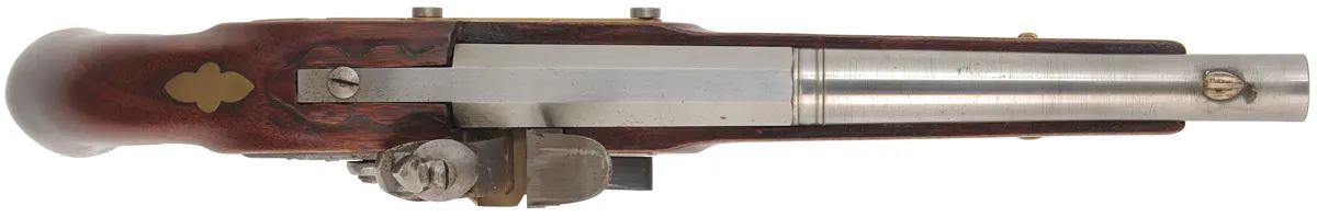 Kentucky Pistol
.62 caliber smoothbore, 10" octagon-to-round barrel,
brass trim, walnut stock, M&G lock, used