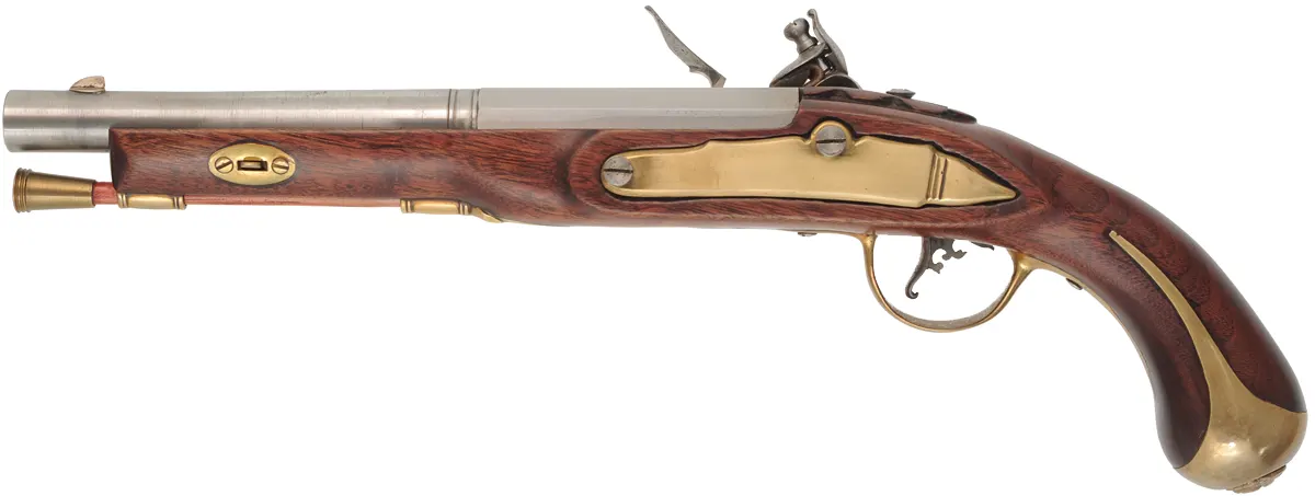 Kentucky Pistol
.62 caliber smoothbore, 10" octagon-to-round barrel,
brass trim, walnut stock, M&G lock, used