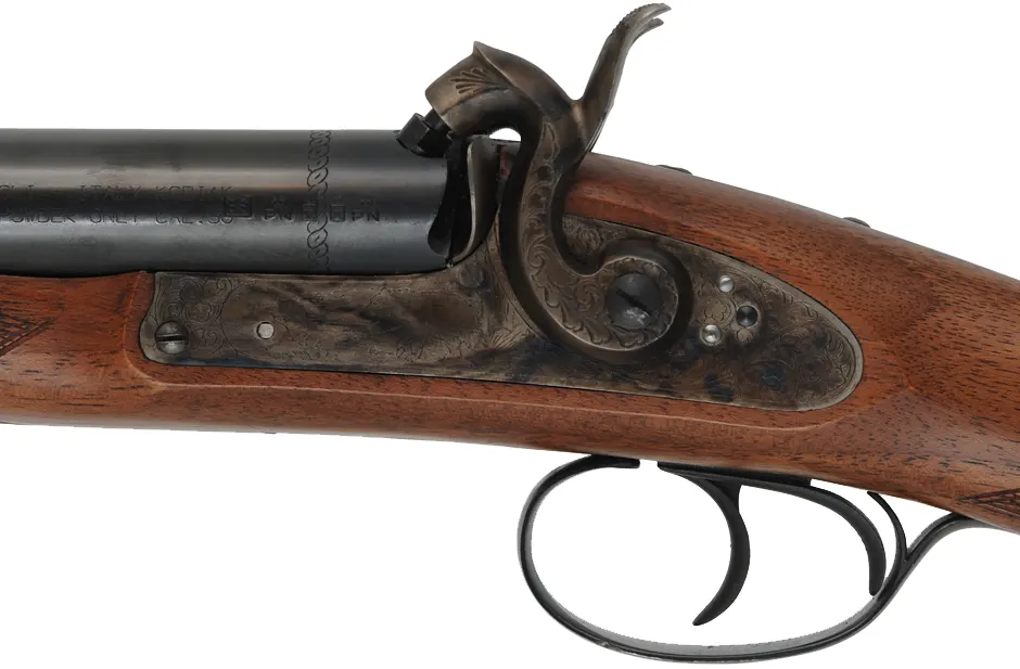 Kodiak Express Double Rifle,
.50 caliber, 28" barrels, 
percussion, checkered walnut, iron trim, 
used, by Davide Pedersoli