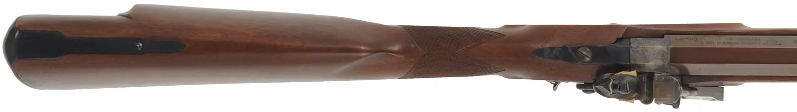 Mortimer Rifle,
.54 caliber, 35-1/2" octagon-to-round barrel,
flintlock, checkered walnut, iron trim, 
used, by Davide Pedersoli