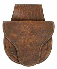 Belt bag, 
elk tanned leather, 7-1/2" by 7",
beaver tail flap