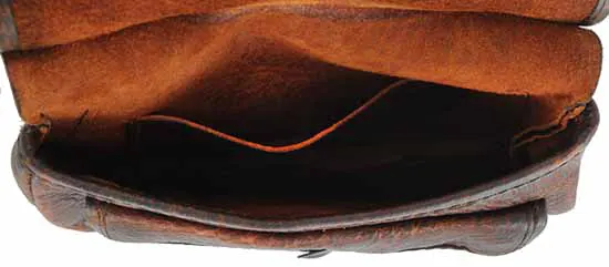USED - Eastern Style Hunting Pouch, 
elk tanned leather, 10" by 8", plain front flap, like new