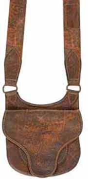 Used -Possibles bag, elk tanned leather, 9" by 8", beavertail flap, with leather strap