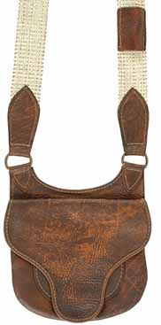 Used -Possibles bag, elk tanned leather, 9" by 8", beavertail flap, with leather strap