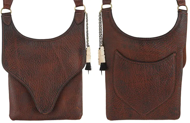 Leather Scout's Bag
 9" x 10", with a jute & leather strap,
used with pick and brush