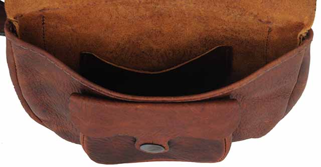 Used Hunting Pouch, 
elk tanned leather, 11-1/2" by 10", beaver tail flap