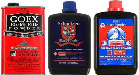 Black Powder: GOEX - USA,  SCHUETZEN - Germany SWISS - Switzerland