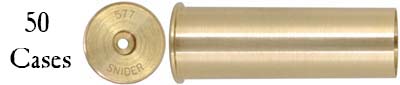 Cartridge Case,
.577-Snider, unprimed brass,
use large rifle primer, correct head stamp, made in the U.S.A. 
50 pieces