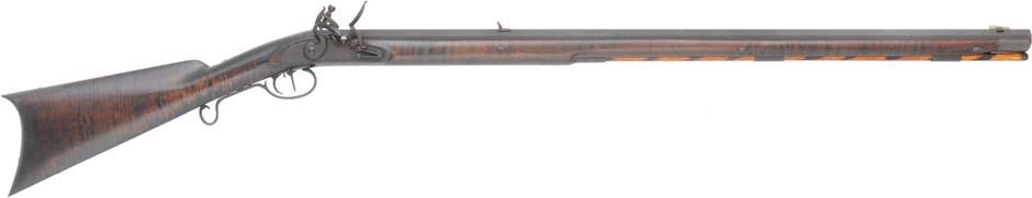 Build Track's
Hawken fullstock plains rifle,
flintlock, with 1" straight octagon barrel up to 42" in length