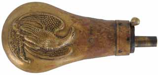 Used Powder Flask,
Colt Tiny Pocket Flask,
brass, with Eagle motif,
accepts 8-.75mm threads