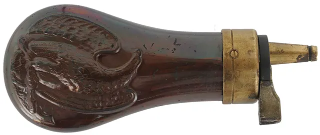 Used Powder Flask,
Colt Tiny Pocket Flask,
brass, with Eagle motif,
accepts 8-.75mm threads