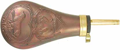 Powder Flask, Remington Pistol style flask, copper, with patina finish,  accepts 10-1mm threaded spouts - Track of the Wolf