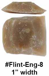 French amber gun flint, 1 x 1-1/8" for NW Trade Gun, Tryon, Lott, 1763 Charleville. We are temporarily limiting purchase of this item to twelve per order. We will manually edit your order if your order exceeds that amount.
