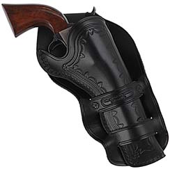 Cheyenne Double Loop Holster,
right hand cross draw , 5-1/2" barrel, black leather,
fits Colt Single Action Army revolvers and others