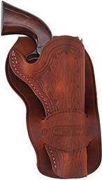 Mexican Single Loop Holster, right hand,
4-3/4" barrel, brown leather,
fits Colt Single Action Army revolvers and others
