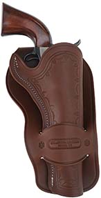 Mexican Single Loop Holster, right hand,
5-1/2" barrel, brown leather,
fits Colt Single Action Army revolvers and others