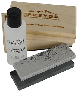 Honing Kit,
two 5 x 1-5/8" stones, hard and soft, 
honing oil, wood storage box