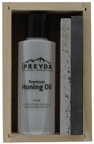 Honing Kit,
two 5 x 1-5/8" stones, hard and soft, 
honing oil, wood storage box