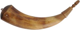 Frontier Powder Horn, large with domed plug and carved neck. Antique finish
