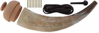 Powder Horn Kit,
medium, polished, unfinished,
includes; horn, base, stopper, strap, nails, and instructions, 
ready to assemble