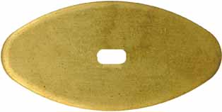 Oval Knife Guard #1, 15/16" wide by 1-7/8" long, 3/16" thick, small oval slot 1/8" wide by 3/8" long, brass