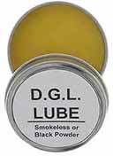 D.G.L. Bullet Lubricant,
one large patch tin, 2-3/8 by 3/4" deep,
for Black Powder patches