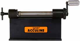 Lyman Accu-Trimmer,
cartridge case trimmer,
with nine popular pilots,
trims up to 3-1/4" Sharps cases,
easily converted to power use.