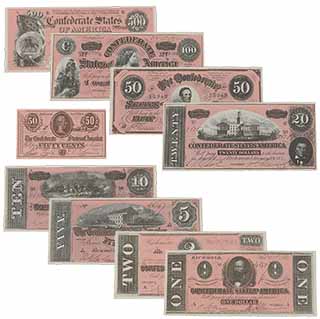 Confederate States Paper Money Set ,
reproduction of 9 bills from Feb. 17, 1864