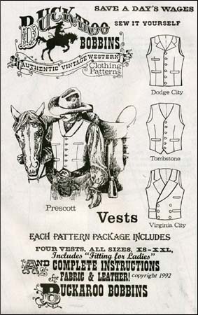 Pattern for Four Vests, Prescott, Dodge City, Tombstone, or Virginia ...
