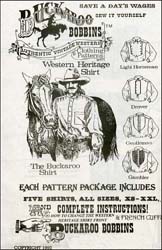 Pattern for Western Heritage Shirt,
Buckaroo, Lt. Horseman, Drover, Gentleman, Gambler,
sizes XS to 2X,L
complete instructions
