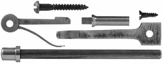 Patchbox Release Kit for American longrifle, 
steel rod, spring, steel button, and latch