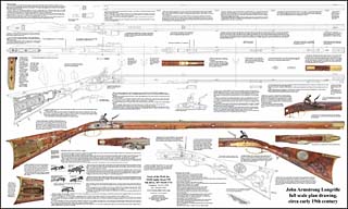 Plan drawing,
full exact size, on 36 x 60" bond paper,
tips and hints for assembly,
to build our John Armstrong Longrifle