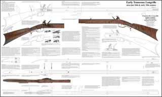 Plan drawing,
full exact size,
tips and hints for assembly,
to build our Early Tennessee Rifle