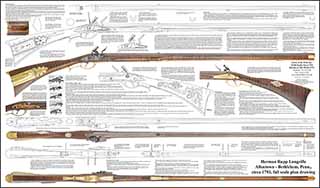 Plan drawing,
full exact size, tips and hints for assembly,
to build a Herman Rupp Longrifle